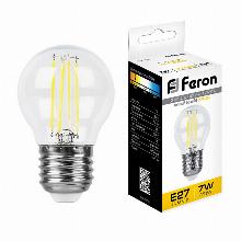 ЛАМПА СВЕТОДИОДНАЯ E27 7W 2700К 740Lm G45 ШАР 45х75мм LB-52 25876 feron
